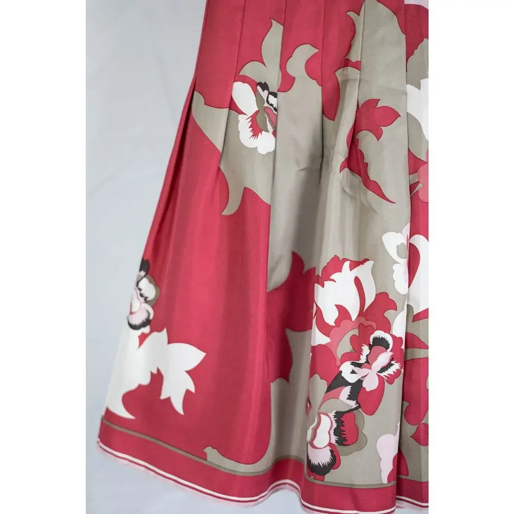 Elie Tahari Size 2 Silk Skirt A Line Lined Floral Red Pink